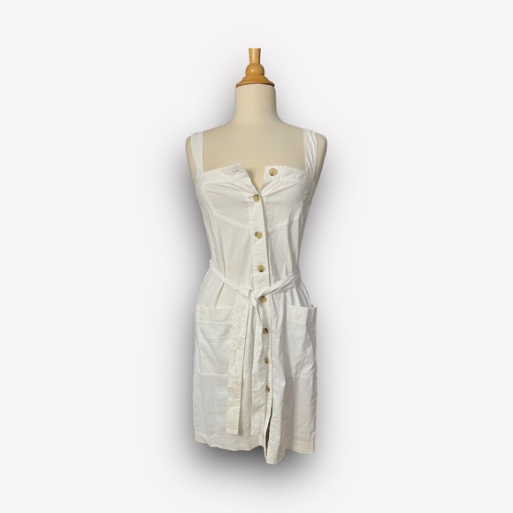 THEORY NWT SALINA DRESS WHITE CRUNCH STRETCH LINEN BELTED BUTTON TANK DR… - Picture 4 of 12